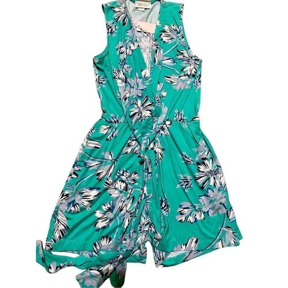 NWT YUMI KIM Short Draped Floral Romper Jersey Knit Women's S Turquoise White Bl - Picture 8 of 10